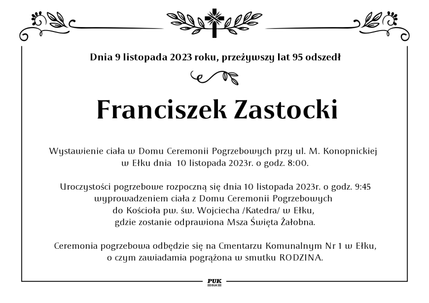 Franciszek Zastocki - nekrolog